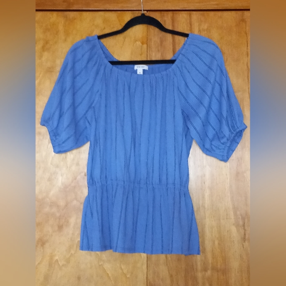Nine West Blue Top with Black Strips Size M